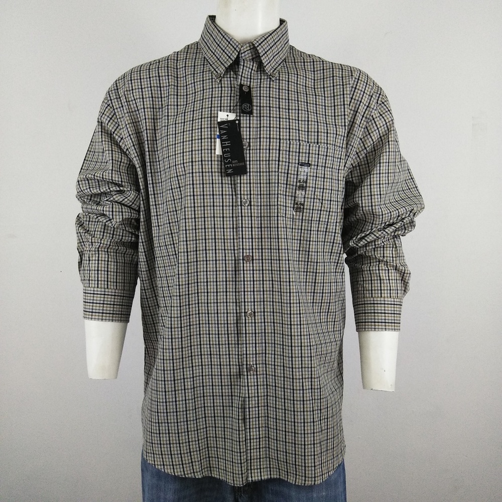 Van Heusen NWT plaid brown men's long sleeve shirt
